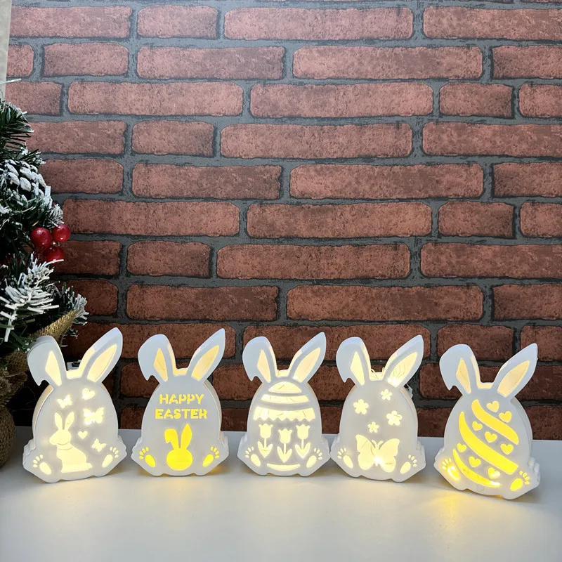 Cement Easter Rabbit Hollow Lamp Mold Easter Rabbit Lamp Silhouette Silicone Mold Plaster Decorative Ornament  Mould