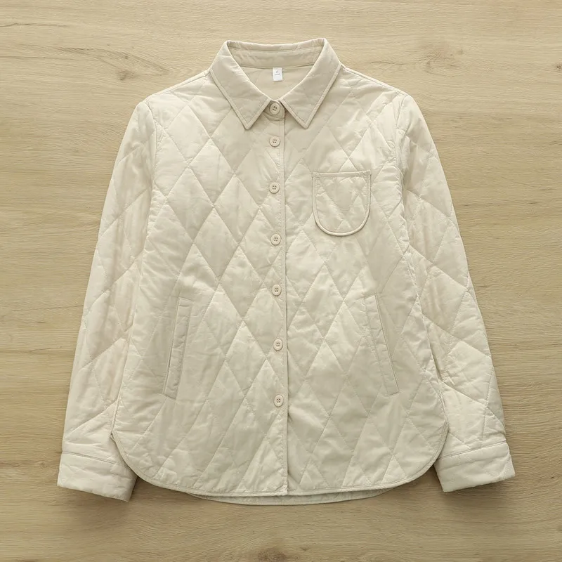 Nuova camicia a maniche lunghe imbottita in cotone invernale 20225, colletto rovesciato da donna rombo, camicetta allentata calda per pendolari Mori Girl T5D447CC