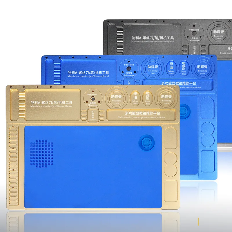 

‌Versatile Aluminum Alloy Microscope Maintenance Platform with Organized Gadgets Storage Solution for Safe Electronic Repair Pad