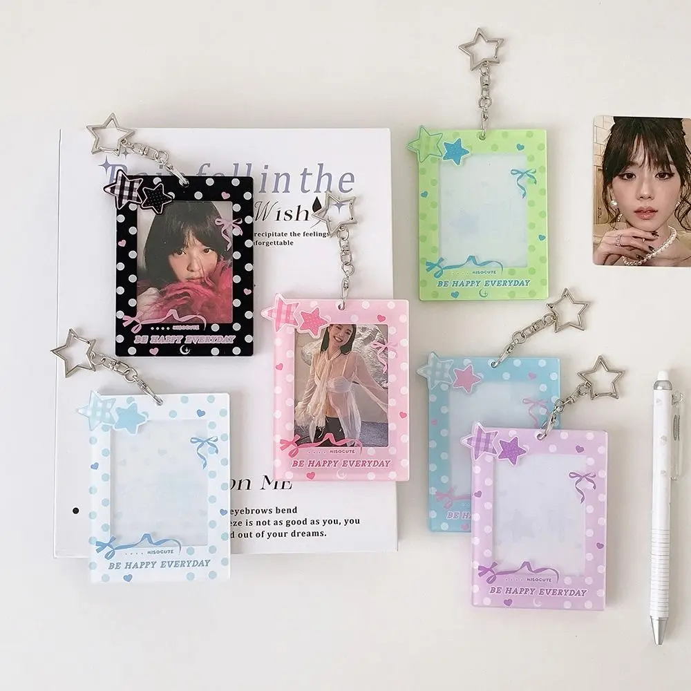 Cute 3 Inch Kpop Photocard Holder Acrylic Picture Display Idol Photo Frame Pendant Polka Dot Stars Card Holder