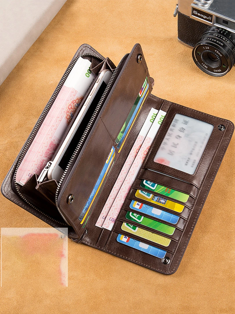 Luxury Emperor Paul 2024 new leather Business fashion cowhide vintage detachable long clutch bag for men black