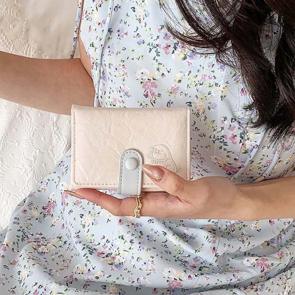 Portable Candy Color Puppy Wallet PVC Multiple Card Short Leather Purse Small Pouch Anti-splash Water Three Fold Card Bag