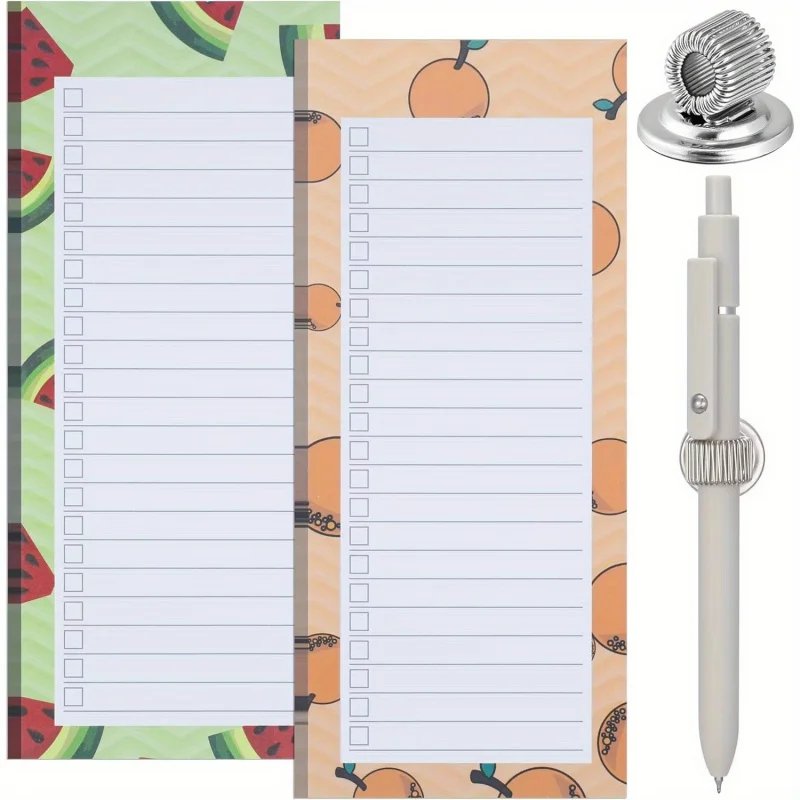 2 Pack Magnetic Fridge Note Book with Pen Holder - Watermelon & Peach Pattern, Strong Magnetic Back for Fridge Organization