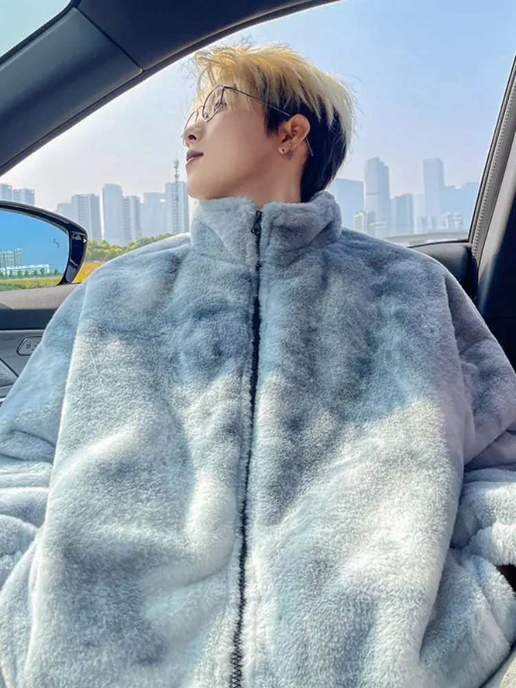 

Men's Thiened Autumn Winter Lamb Velvet Jaet Dyed Zipper Closure Casual Warm Cotton Coat for Teens Cleanfit Sle