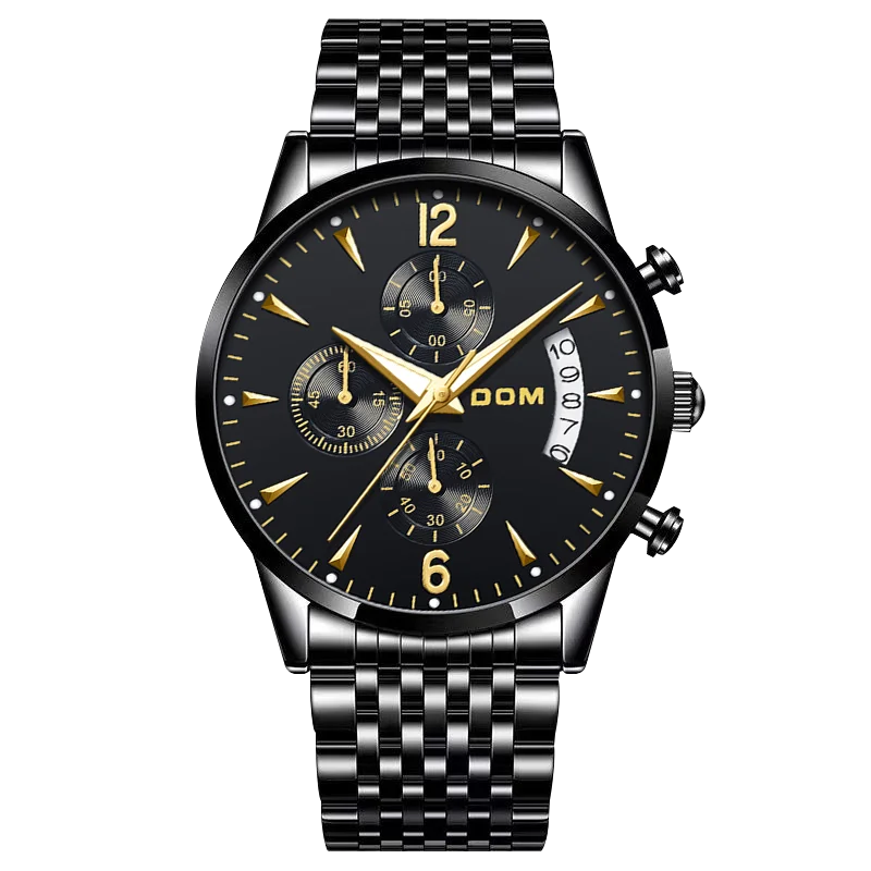 

Часы DOM мужские, повседневные, индивидуальные, классные, черные, Роскошные, стальной ремешок, водонепроницаемые кварцевые часы