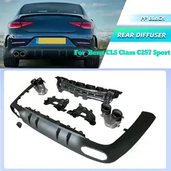 PP Black Rear Bumper Diffuser Lip Spoiler for Mercedes-Benz CLS Class C257 Sport 2019 2020 Non for CLS53 AMG Rear Apron Lip Tips