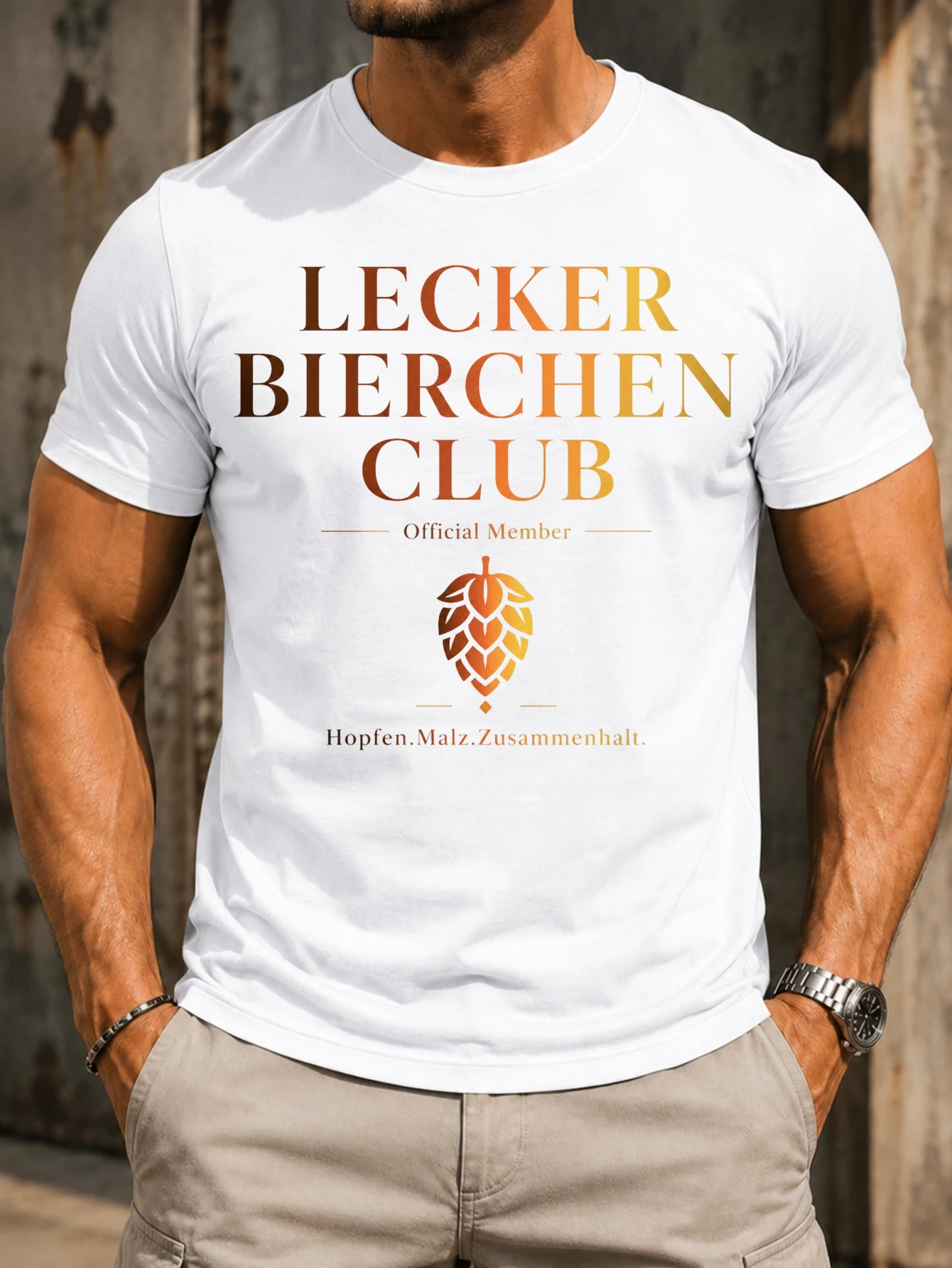Lecker Bierchen Club Official Member  warm gradient serif text hop cone icon Hopfen Malz  Unisex All T-Shirt