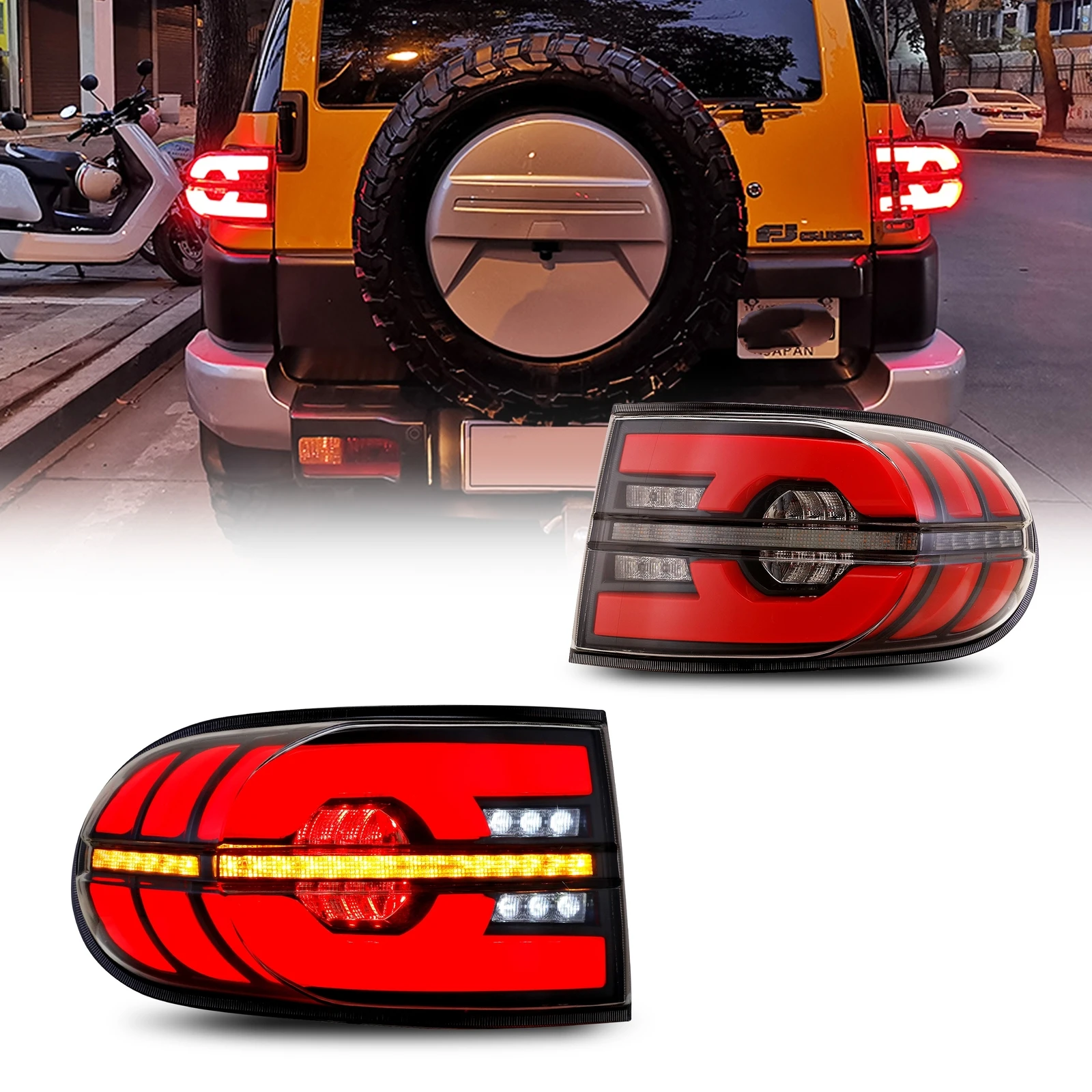 

LED Tail Lights Assembly for Toyota FJ Cruiser 2007-2020 Clear Sequential Turn Signal Trunk Rear Brake Lamps Pair Assembly