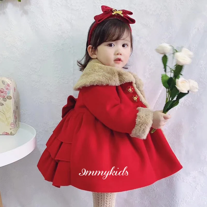 Custom Autumn/winter Hairy Red Wool Coat Girl Princess Spanish Clothes for Girls  Girls Jackets Girl Wool Coat Christmas Jacket