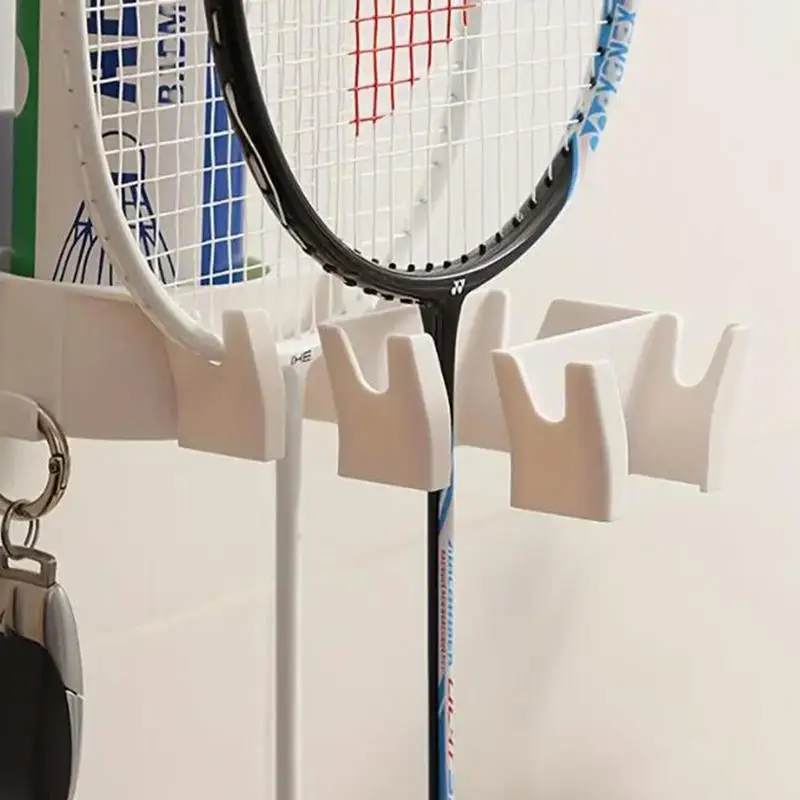 Wall Mounted Badminton New Racket Holder Punch Free 3-Slots Tennis Racket Hanger With Ball Storage Storage Rack Tennis