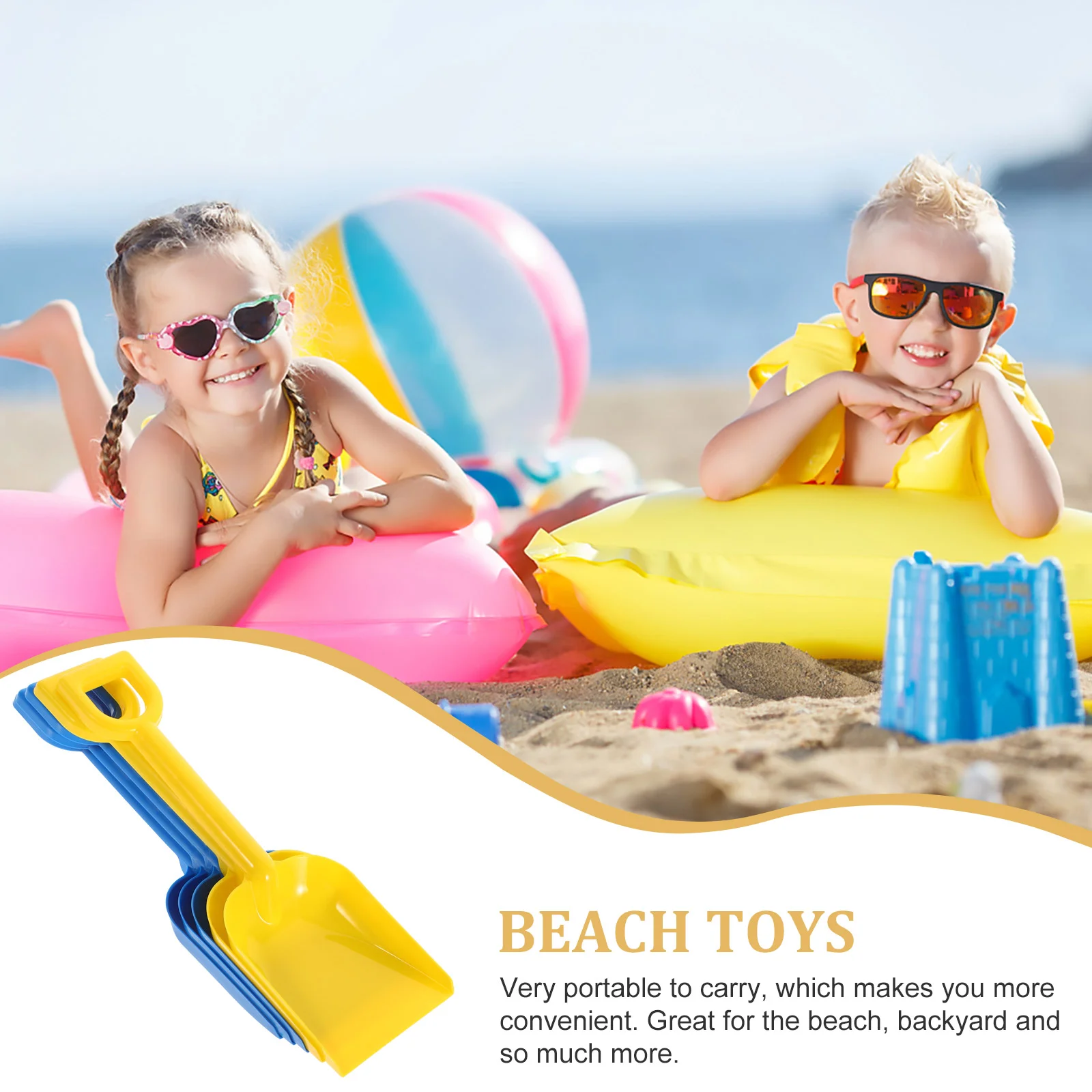 Pelles en plastique polyvalentes pour enfants, jouets de fosse de creusement de sable, fête en plein air, léger, voyage, été, plage, 5 pièces