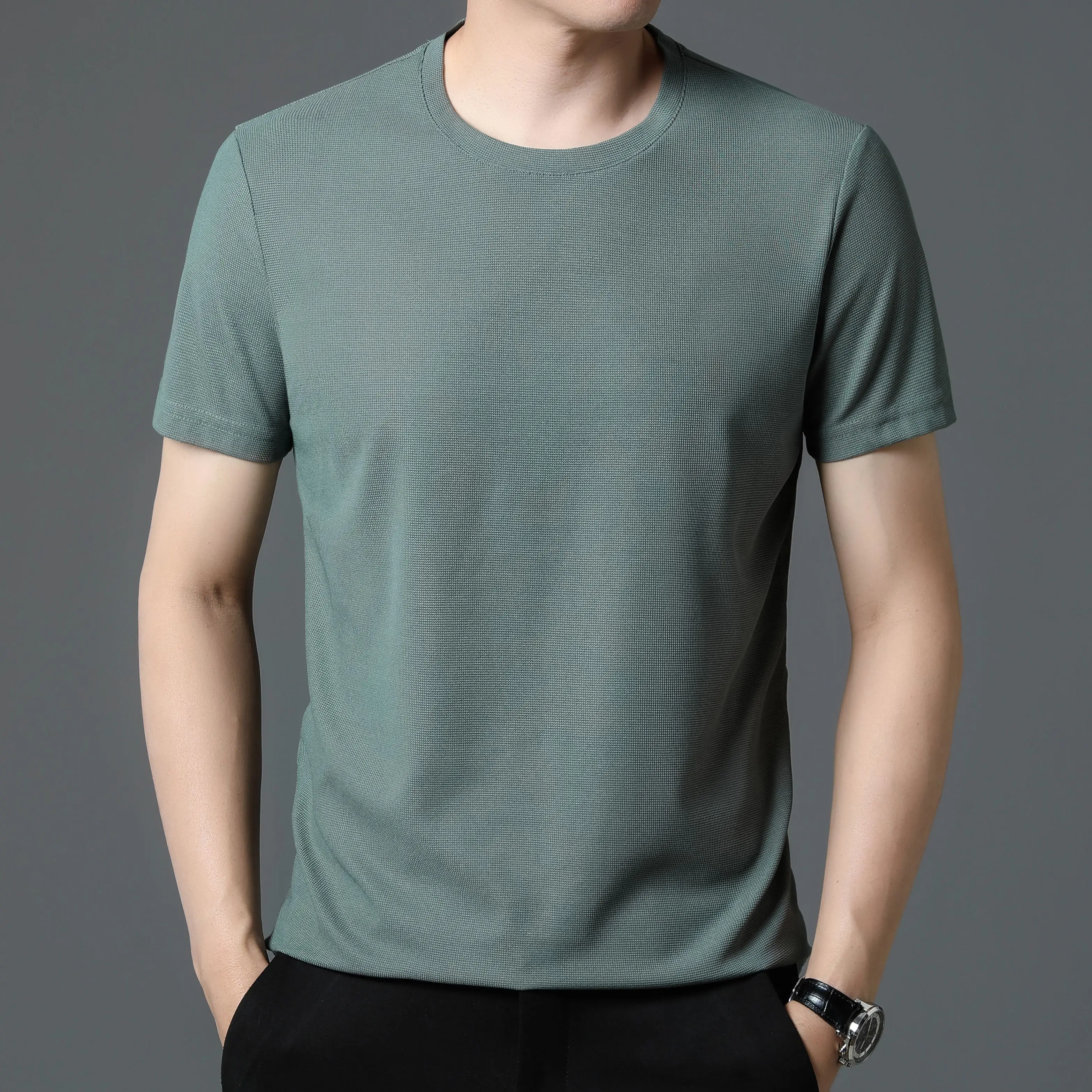 2023 Summer New Round Neck All-match Waffle Short Sleeves High-end Trendy T Shirt Designer T-shirt Tops Men Clothing Ropa Hombre