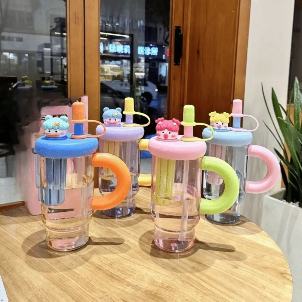

Large-Capacity Cartoon Straw Cup Plastic Leakproof Summer Sport Water Bottle High Temperature Resistant with Handle
