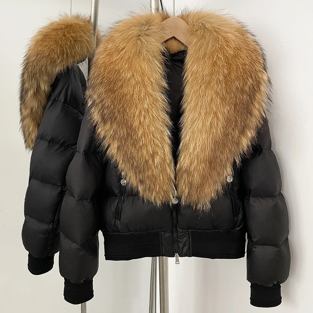 Piumino d'anatra bianco da donna Nuova giacca in vera pelliccia Colletto in vera pelliccia di volpe Piumino femminile spesso caldo pelliccia naturale Capispalla invernale