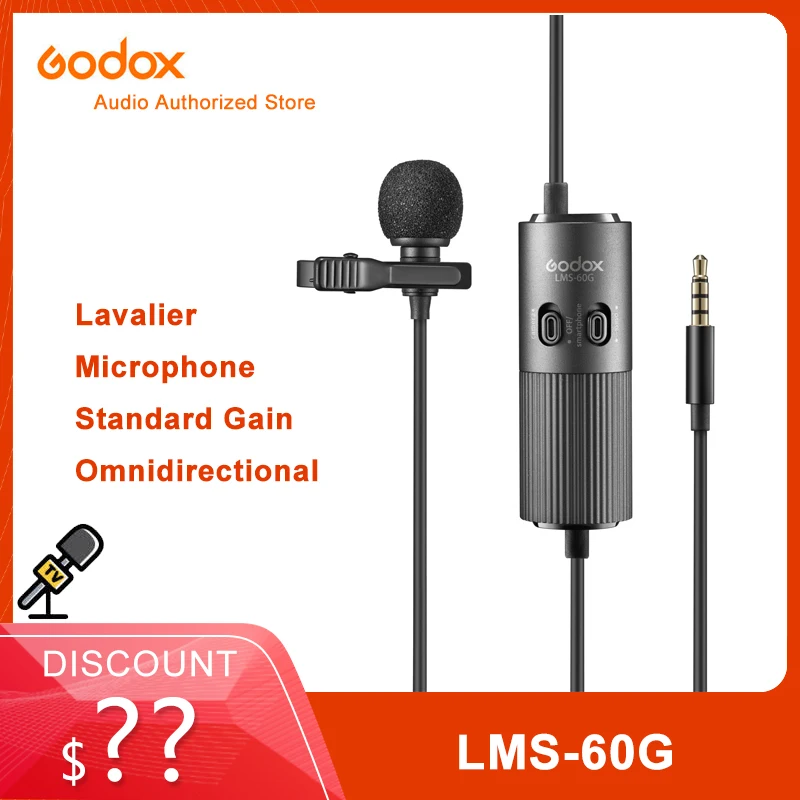 

Godox LMS-60G Lavalier Microphone Standard Gain Omnidirectional Wired Mic for Interview Meeting Live Streaming 6m Cable