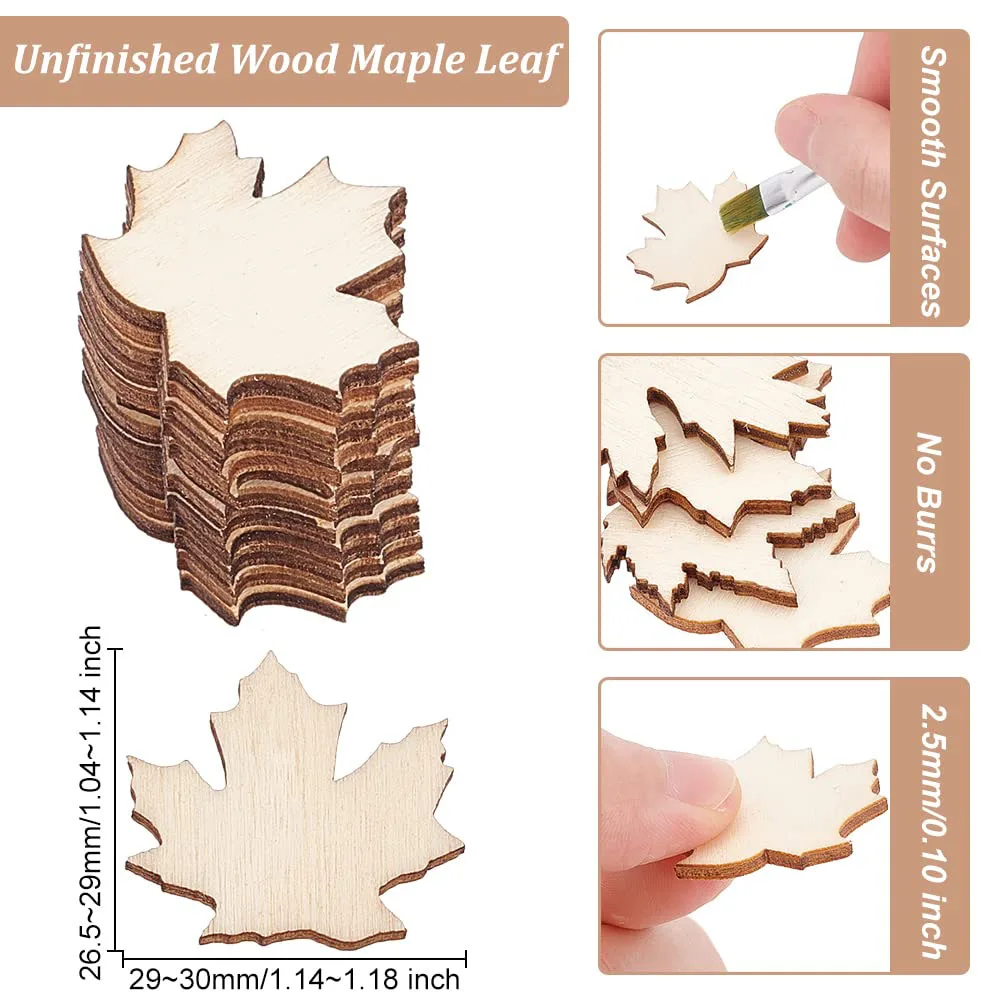 20PCS Wooden Maple Leaf Cutouts Unfinished Blank for Wedding Party DIY Projects Card Making Gift Tags Autumn Party Decorations