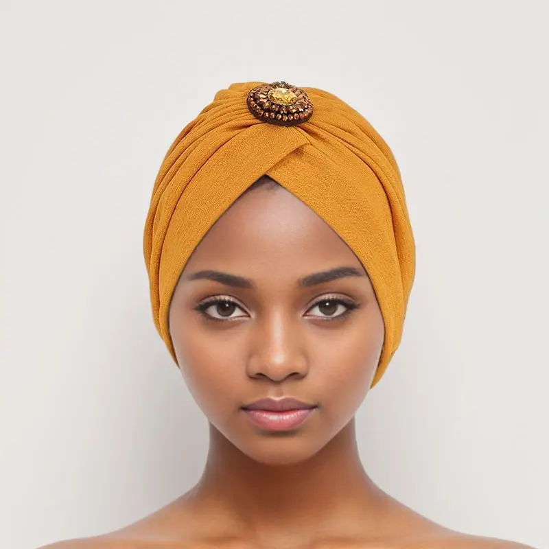 

Diamonds Turban Cap African Women Pleated Headscarf Muslim Hijab Bonnet Hat Beanie Hair Loss Head Wrap Scarf Chemo Caps Turbante