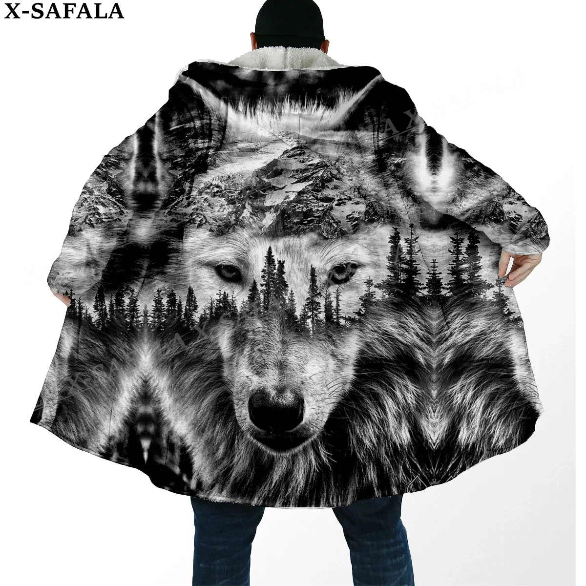 Native Feather Wolf Dream Catcher 3D Print Thick Warm Hooded Cloak Men Overcoat Coat Windproof Fleece Cape Robe Hooded Blanket-6