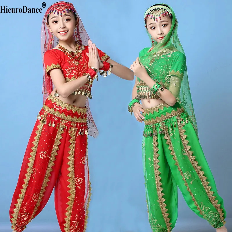 Costume di danza del ventre Set bambini bambino danza del ventre vestiti per ragazza bambini danza del ventre Bollywood Dance Wear 4 colori per scelto