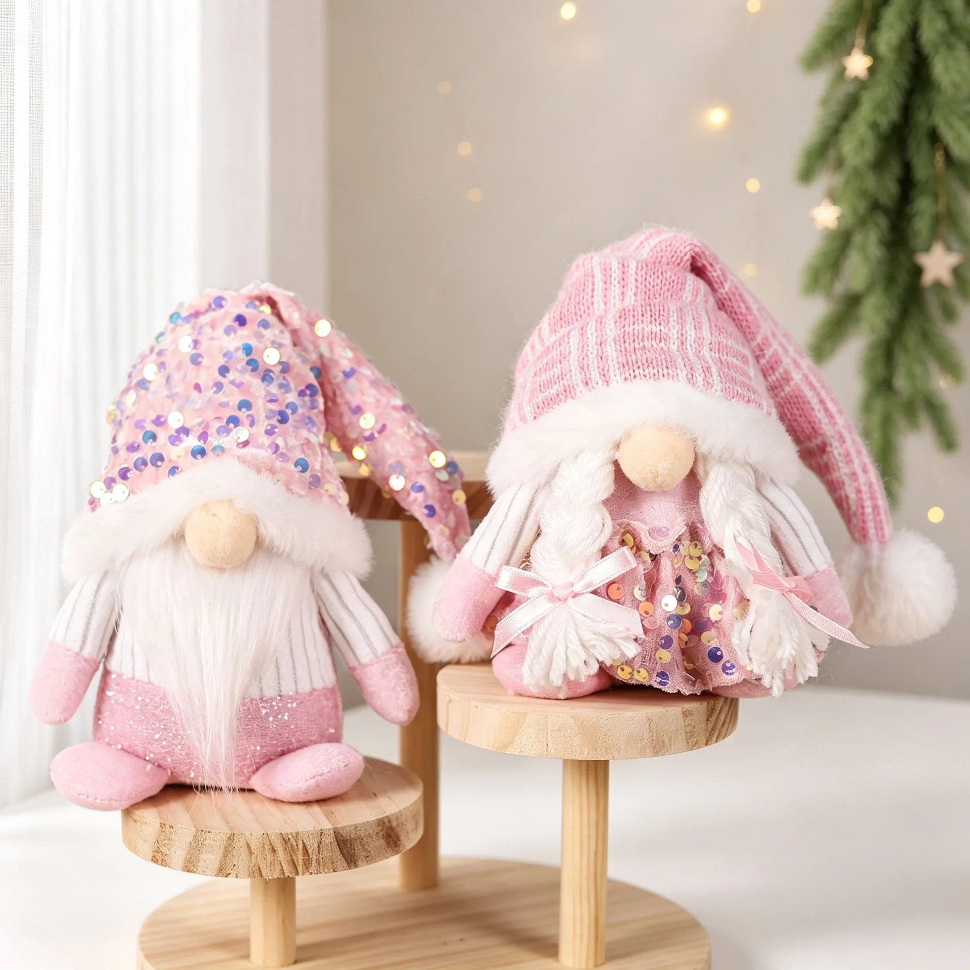 2027 Nordic Pink Sequins Christmas Dolls Ornaments Faceless Elf Dwarf Home Christmas Decorations Kids Xmas Gifts Desktop Decor