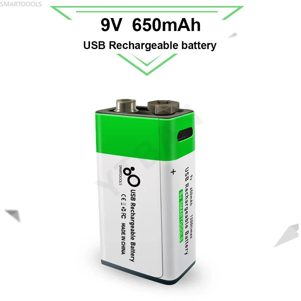 6F22 9V Li-ion 650mAh Battery Rechargeable Battery  for RC Helicopeter Model Multimeter Microphone +USB Type-C Charging Cable