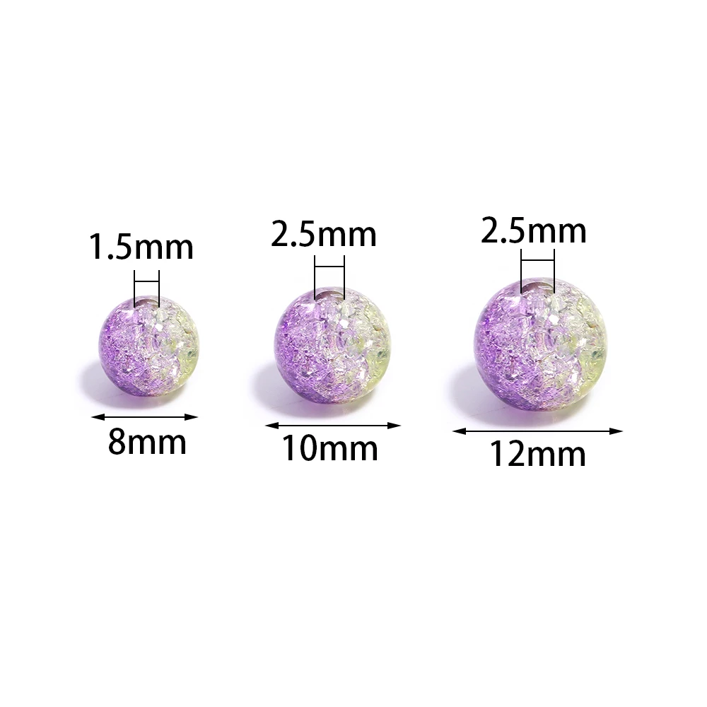 8-12mm Transparent Mixed Cracked Acrylic Crystal Beads Round Spacer Beads for Ornament Making DIY Needlework Accessories