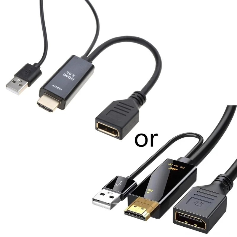 

HDMI2.0 To DP1.2 Converter HDMIcompatible To DisplayPort Connector With USB Power Cable for Monitors Video Converter