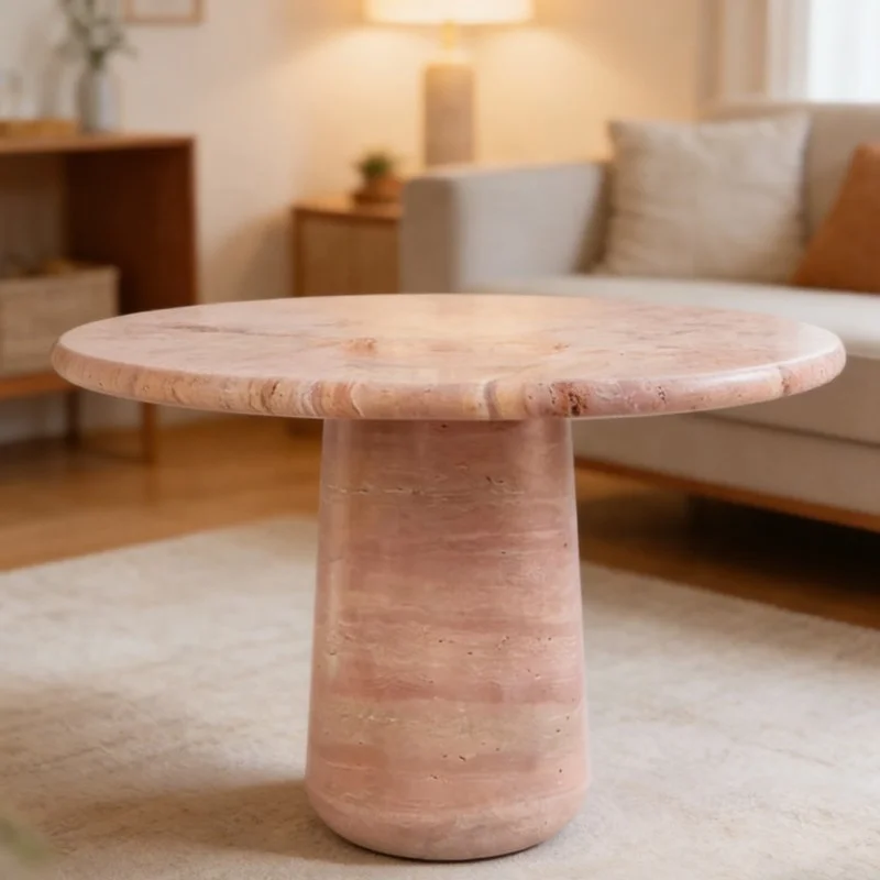✿p INSpiration INS-F Travertine Stone Live Edge Coffee Table-Natural Stone Outdoor Table Waterproof & Durable for Modern Style