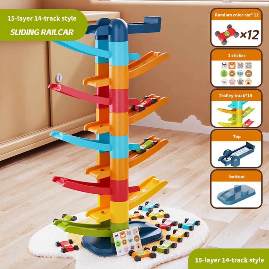 Cartoon Puzzle Kinder Gleiten Track Auto Mini Auto Trägheit Mädchen Baby 3-jährigen Jungen Spielzeug Multi Schicht cartoon Puzzle Rutsche Auto