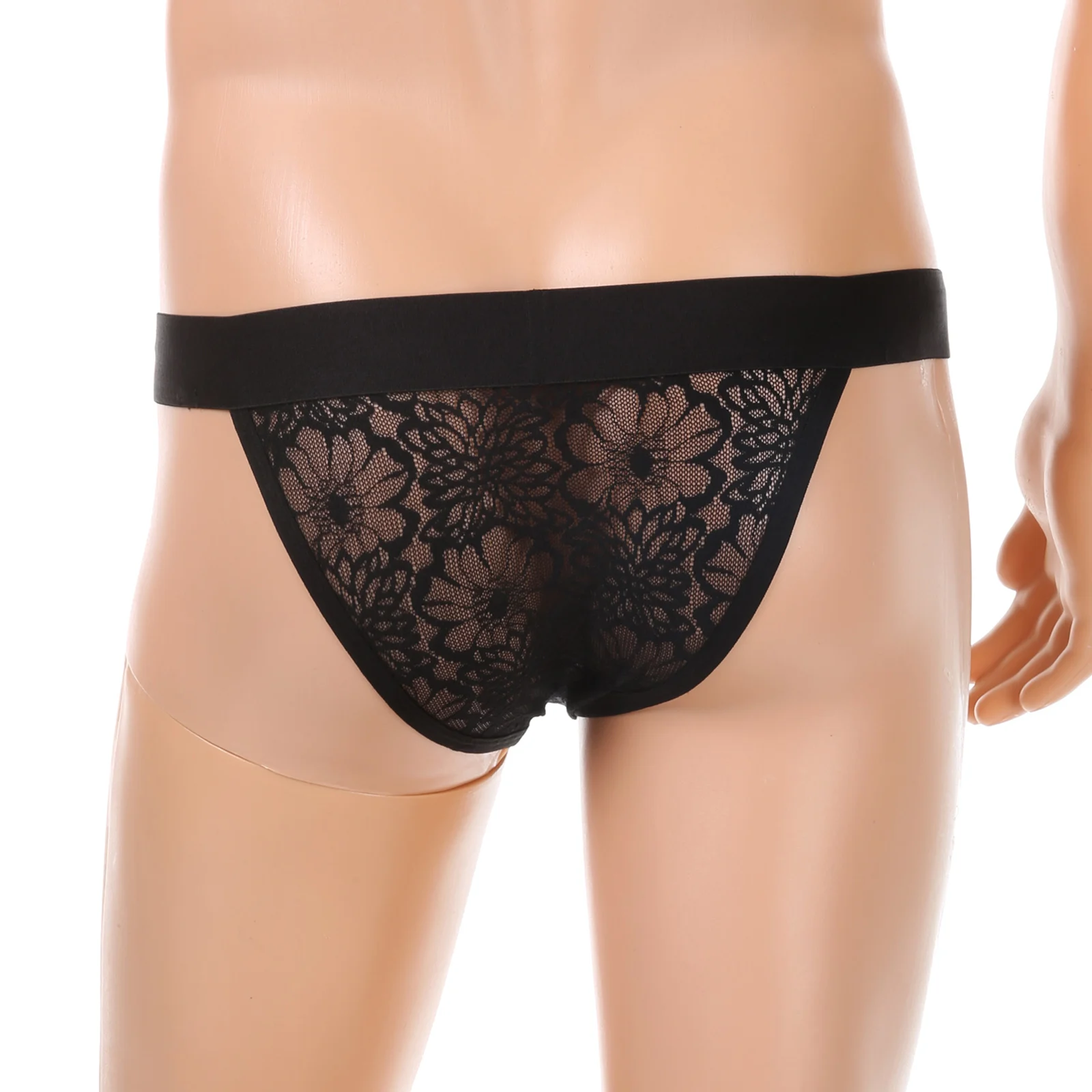 CLEVER-MENMODE Men Sexy Briefs Lace Penis Pouch Underwear Mini Panties High-cut See-Through Underpants Lingerie Wide Waist Band