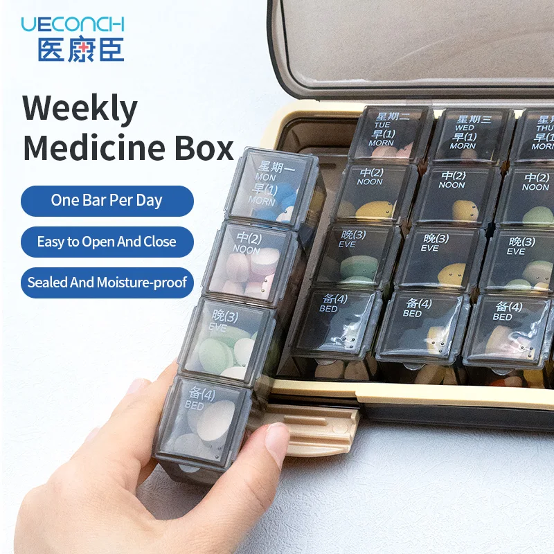 21 28 Grids Portable Weekly Medicine Box Pill Organiser Elderly Reminder 7-Day Sealed Moisture-proof Pills Storage Patients Cure