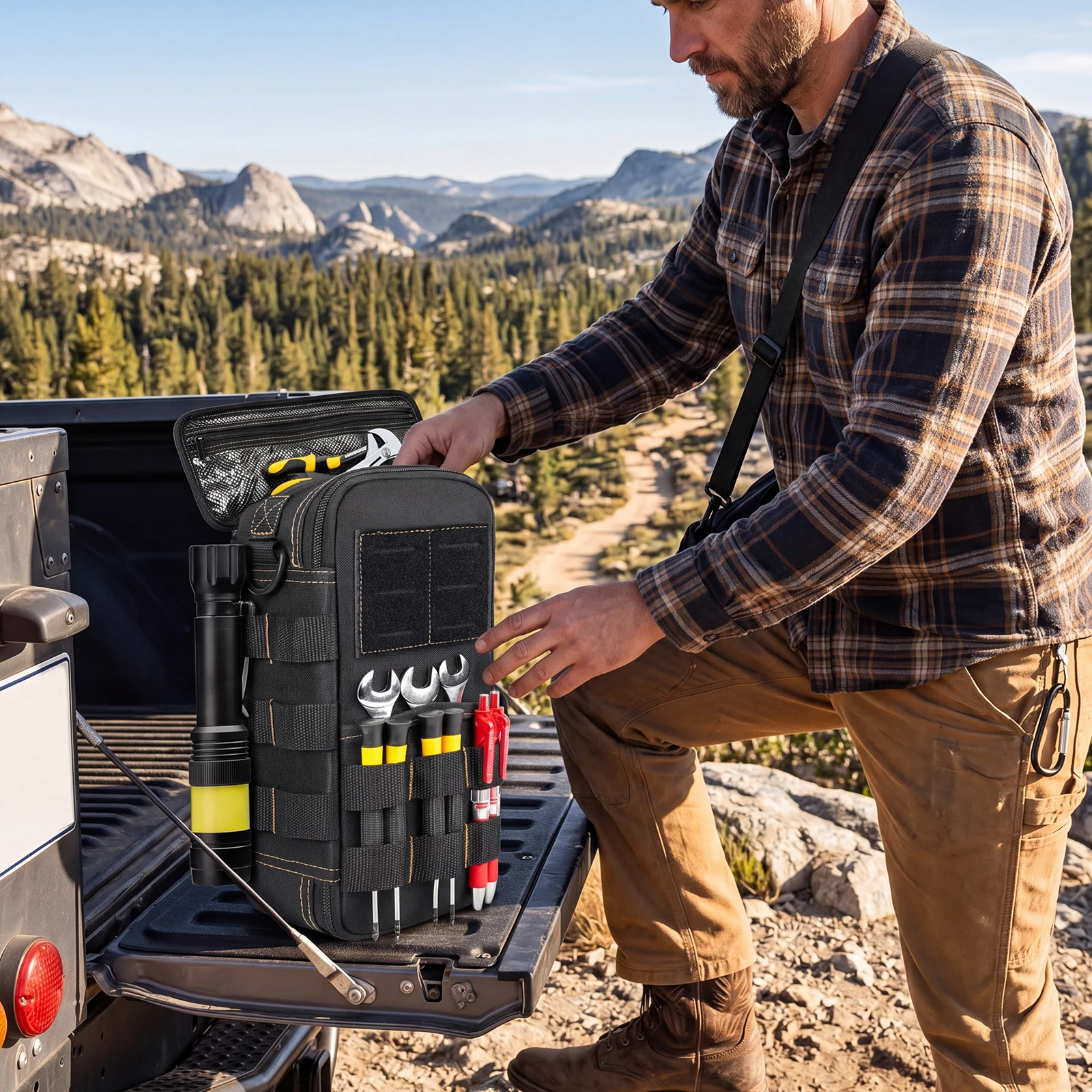 Portable Utility Organizer Case with Carabiner&Strap&Handle Multi Pockets Tool Bags Electrician Tools Kit Bag Mechanic Tools Box