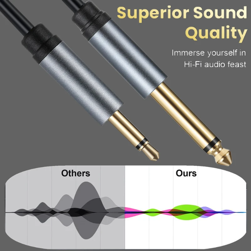 Cable adaptador de Audio mono chapado en oro TS 6,35mm a 3,5mm macho, línea TS 3,5 macho a 6,35 macho, 6,35 3,5