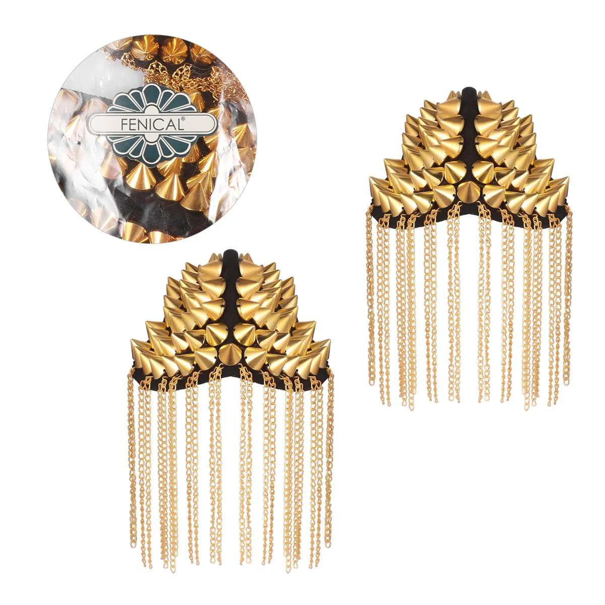 

Retro Shoulder Epaulet Badge with Rivet Tassel Chain Design Premium Alloy Military Style Men's Fashion Decoration for Cosplay