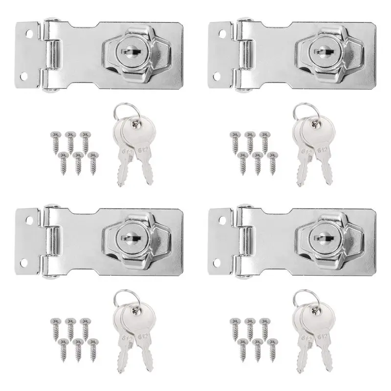 ABGG-4 Pcs Keyed Hasp Locks 2.5 Inch Twist Knob Keyed Locking Hasp, Metal Safety Hasp Latches Keyed Different