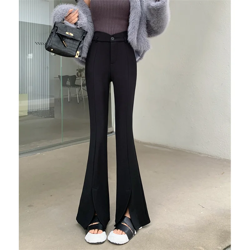 

Весенне-летние повседневные корейские черные широкие брюки с высокой талией, женские простые элегантные однотонные расклешенные брюки с эластичной резинкой на талии