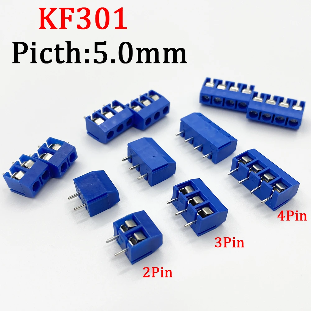 10Pcs KF301 2/3/4/5Pin Spliceable Plug-in Screw Wire Terminal Block KF301-2P KF301-3/4P Pitch 5.0mm Straight PCB Mount Connector