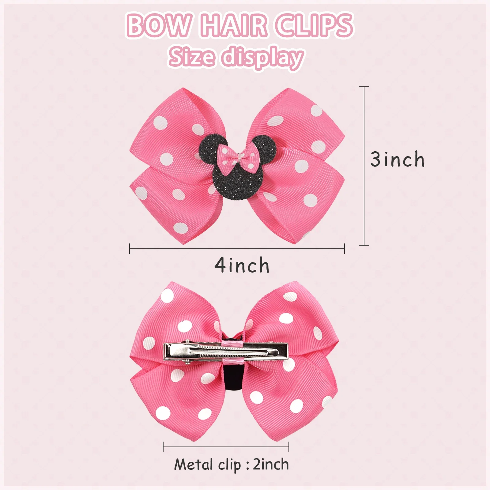 4Pcs 4inch New Glitter Mouse Bow Hair Clips Fashion Hair Accessories For Girls Daily Headwear Suitable for all seasons