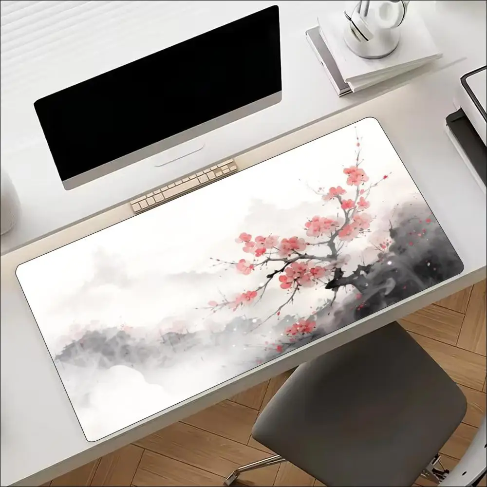 Chinese Ink Mountain Plum Blossom Extended Mouse Pad Non Slip Rubber Desk Mat For Gaming Laptop Keyboard And Home Office Use