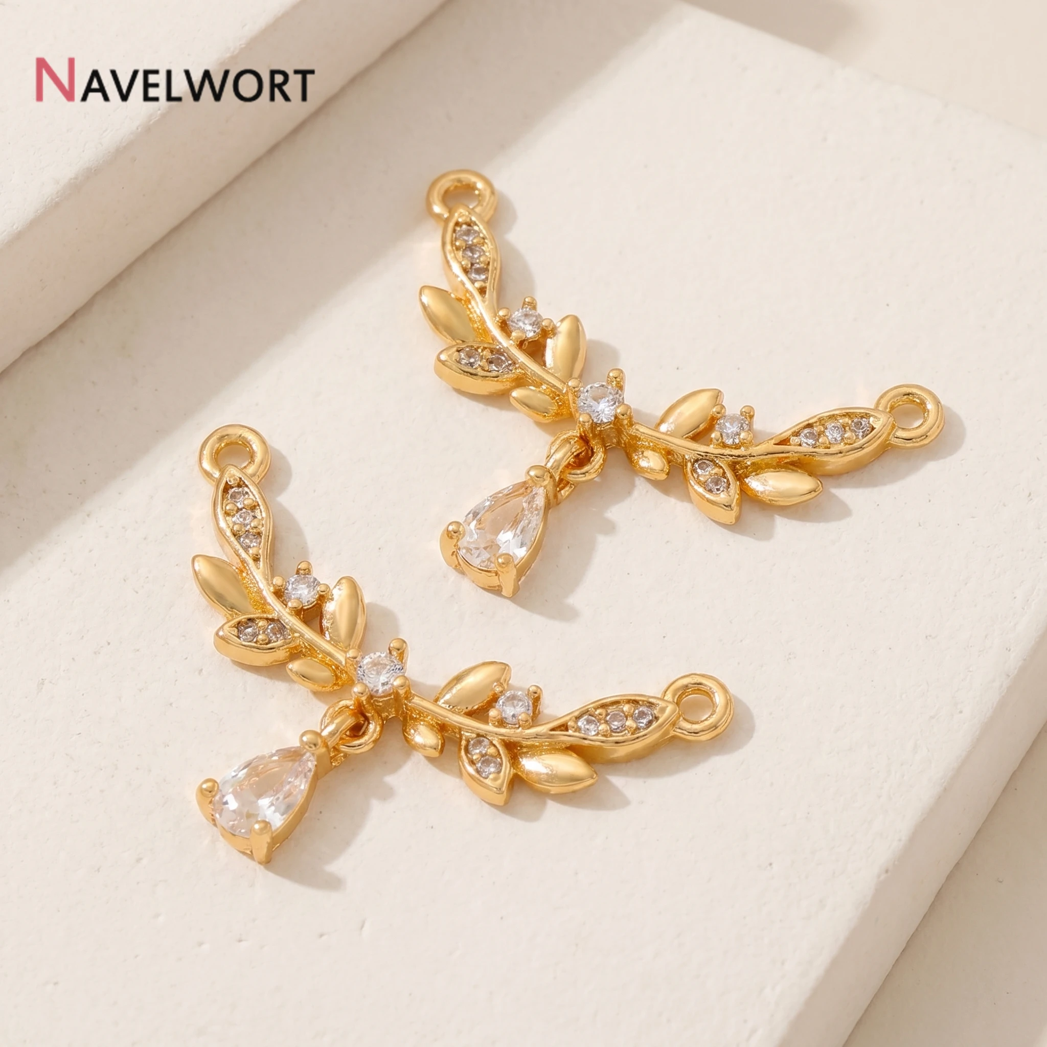 18K Gold Plated Brass Inlaid Zircon Tree Branch Charms Connector For Jewelry Making,Jewelry Materials