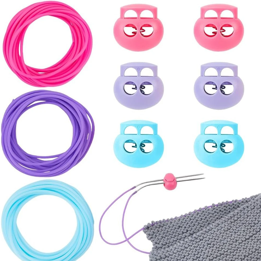 5M Stitch Keeping Cords 2mm Hollow Rubber Tubing Knitting Barber Cord with 0.2 Inch Hole Needle Stoppers for Knitting Stitch