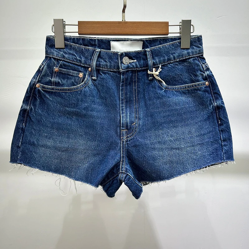 Dave&Di Summer Denim Shorts Women Minimalist Women's Denim Bermuda High Waisted Washed Blue Denim Shorts For Women