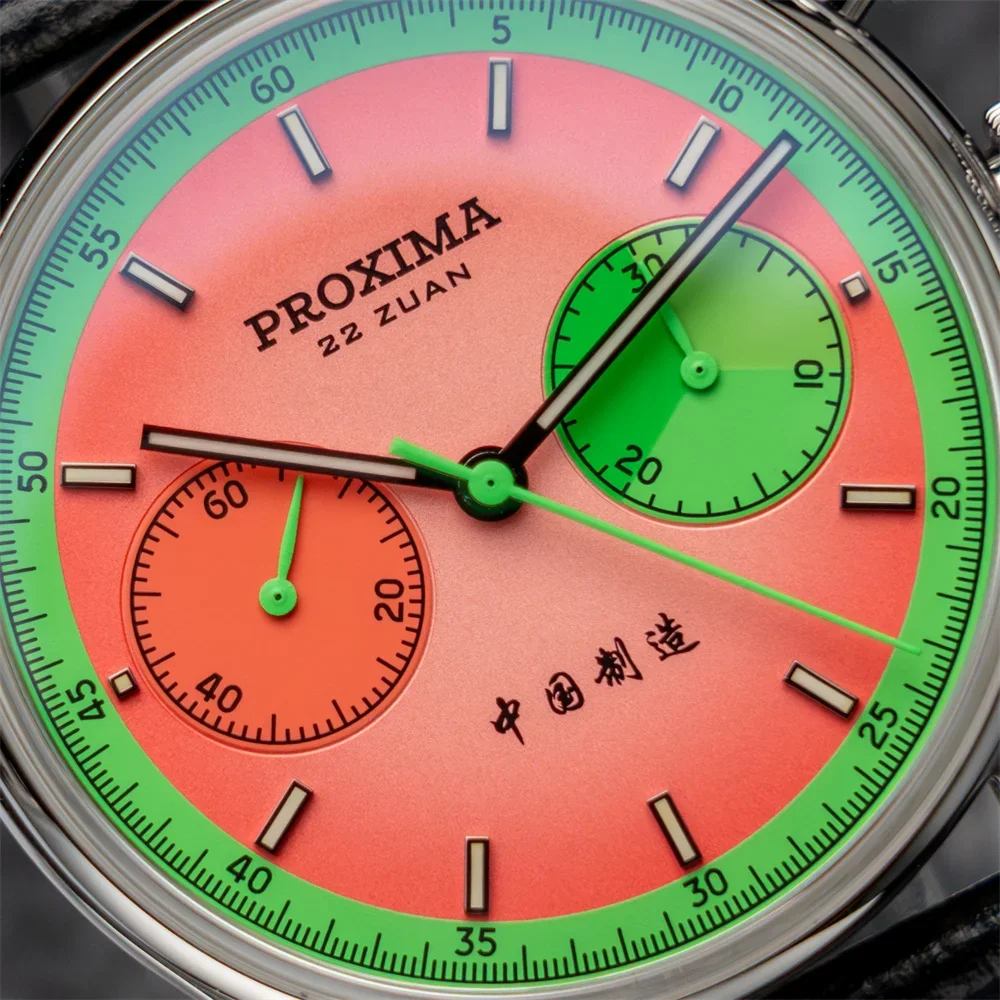 Proxima New PX1717 Watch of Mens Modify ST1902 Watermelon Dial Waterproof Chronograph Mechanical Wristwatches Domed Sapphire