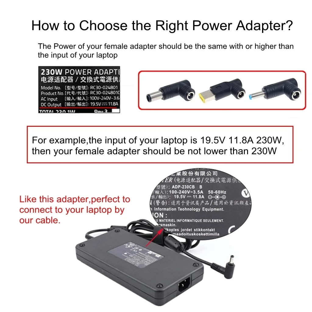 5.5*2.5mm to 6.0*3.7mm 6.0*0.6mm DC Power Adapter Converter 240W Laptop Charger Connector for ASUS i5 i7 R7 R9 Gamebook