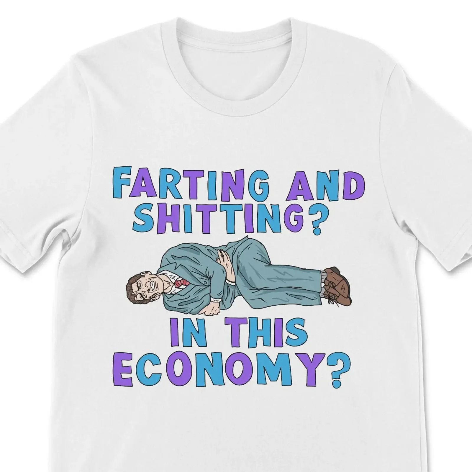 T-shirt drôle et offensant, motif 'Inflation Cringe Gag Farting and Shitting In This Economy', vintage, délavé, doux, polyvalent, unisexe