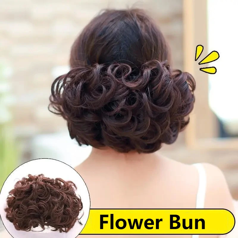 الاصطناعية Chignon فوضوي كعكة شريط مطاطي مرن هيربيسي متموج مجعد كعكة الشعر ذيل حصان ملحقات Scrunchie قطع الشعر للنساء