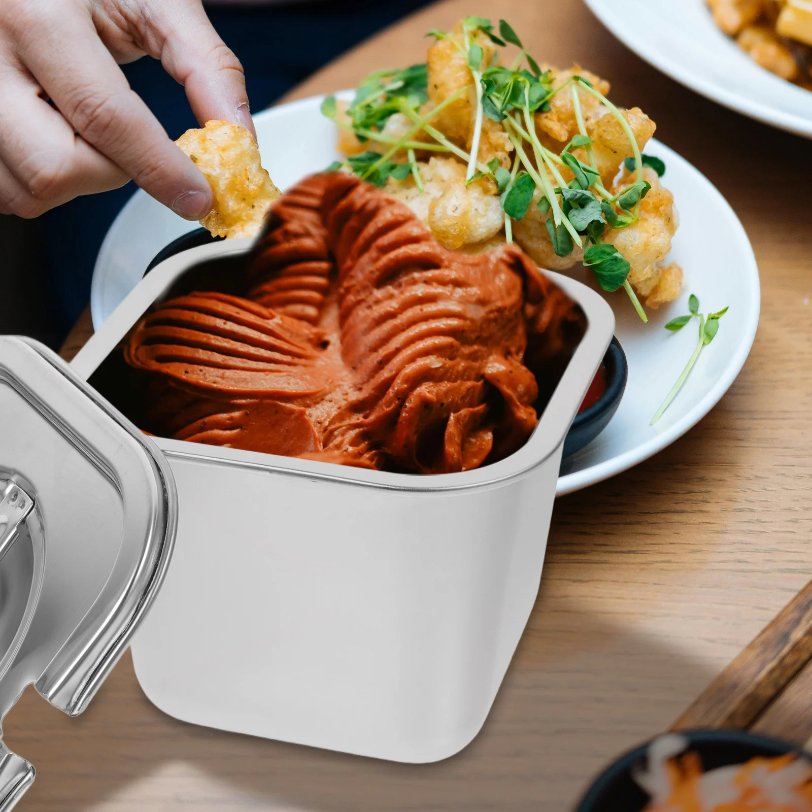 

1pc Stainless Steel Ice Cream Container Large Capacity Reusable Freezer Storage Box For Homemade Ice Cream Yogurt Dessert