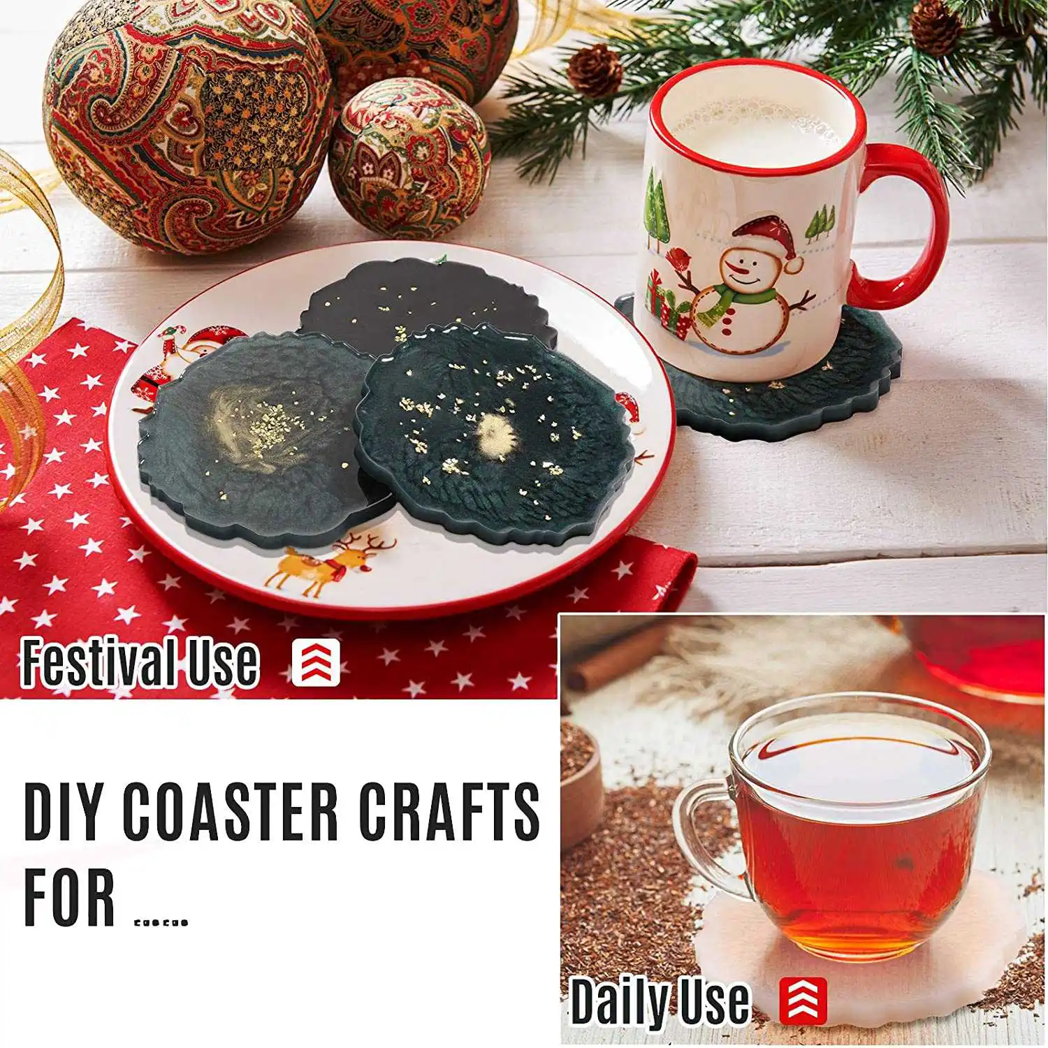(A02R] 10 Pcs Silicone Coaster Resin Casting Making Mold,Coaster Epoxy Molds Craft DIY, Home Decoration