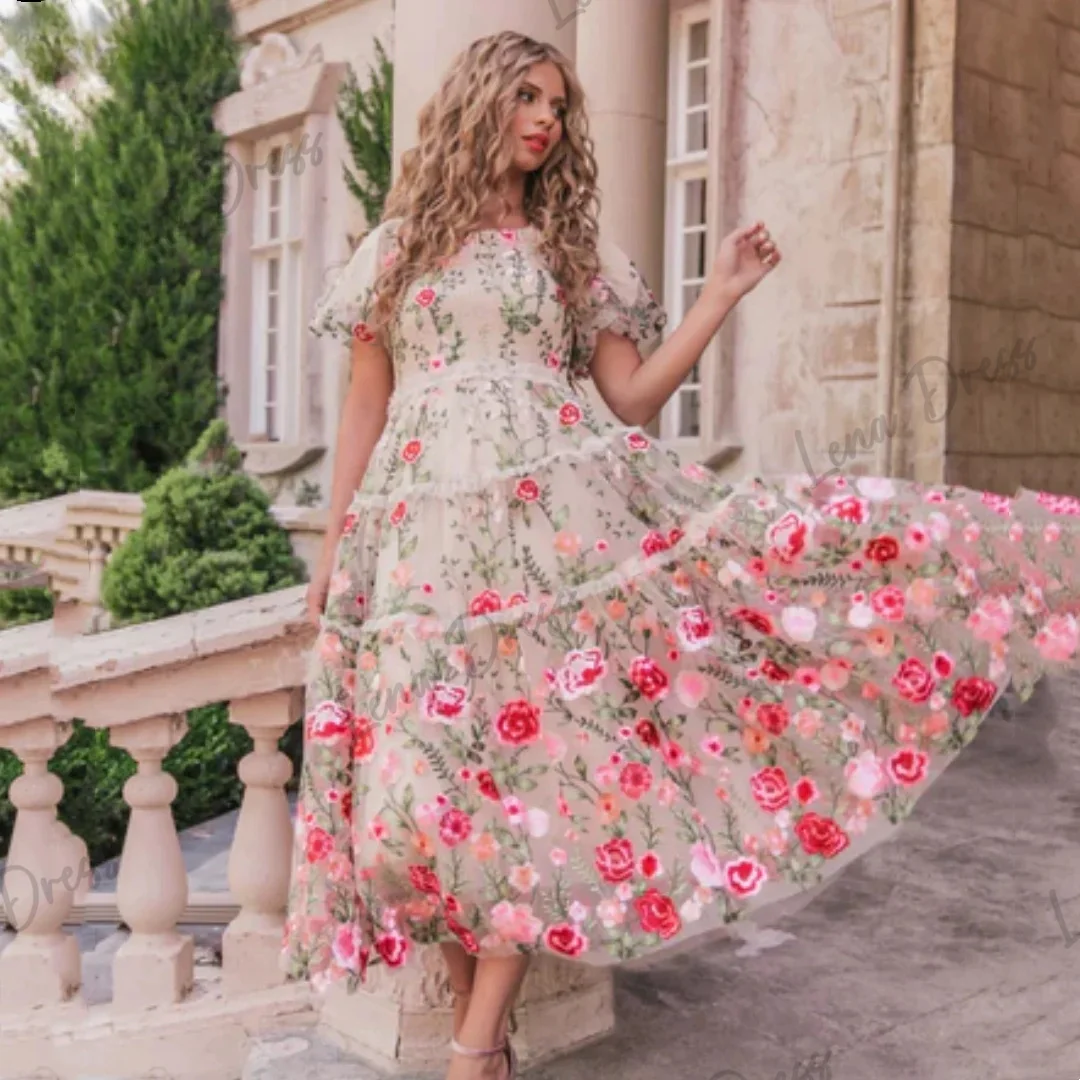 

Lena-2024 Flower Embroidery Party Dress Tulle Ball Evening Dress Formal Occasion Dress