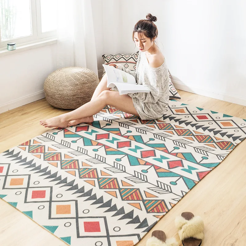 

Bohemian Cotton Linen Carpet for Living Room Bedroom Area Rugs Large Tatami Mat Bedside Floor Mats Muslim Pray Carpet Rugs